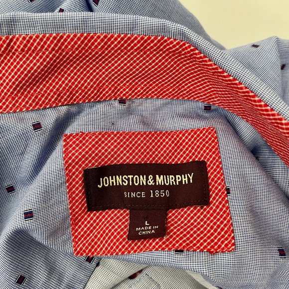 Men's Johnston & Murphy Long Sleeve Button Front Shirt Blue/Red Details, Size L - Picture 8 of 10